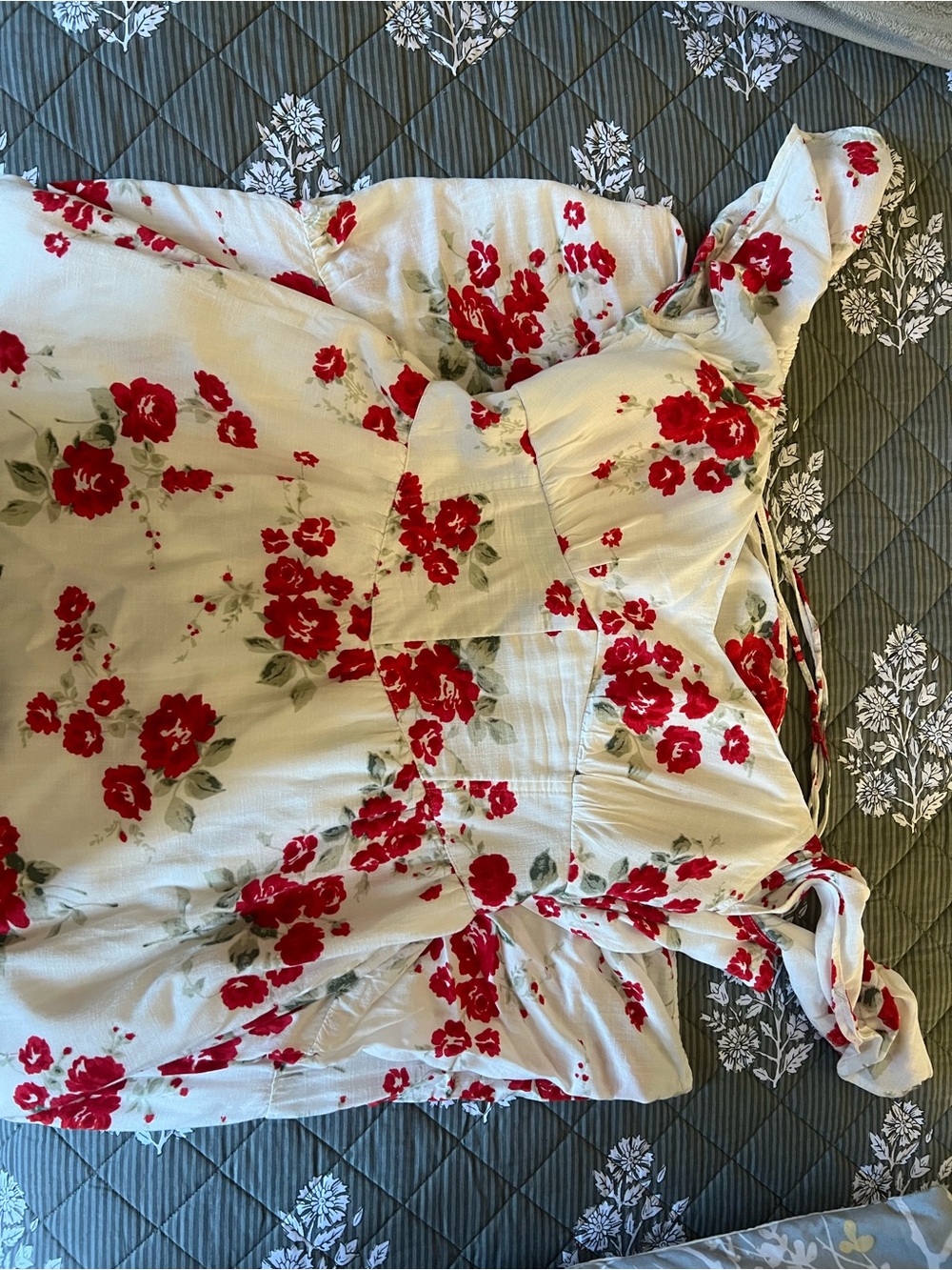 Hollister White Midi Dress with Red Floral Print